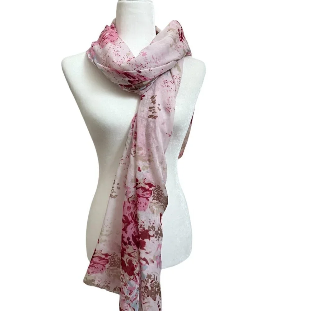 Women's Pink Floral 100% Viscose Spain Scarf Lightweight 70X70 NEW
